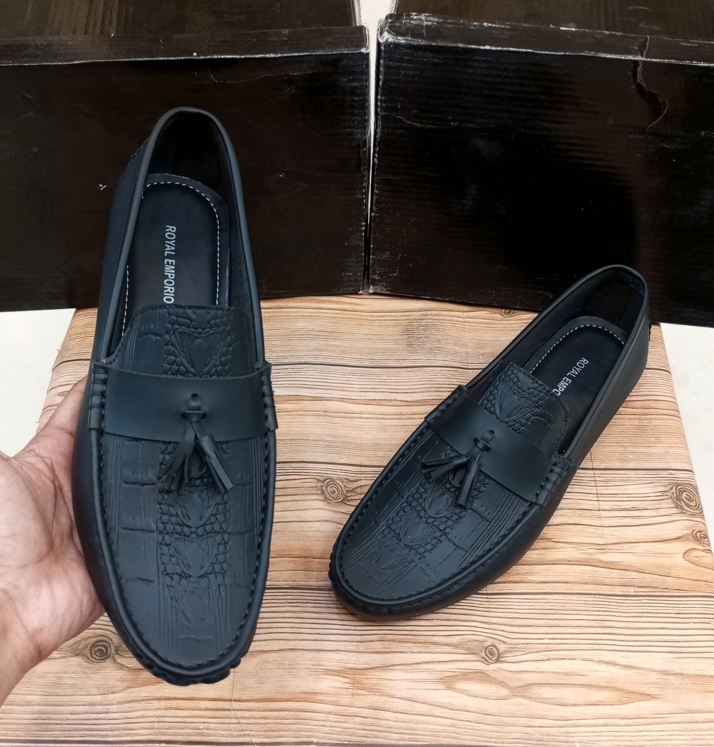 CROCODILE SKIN STYLE TASSEL LOAFERS FOR MEN