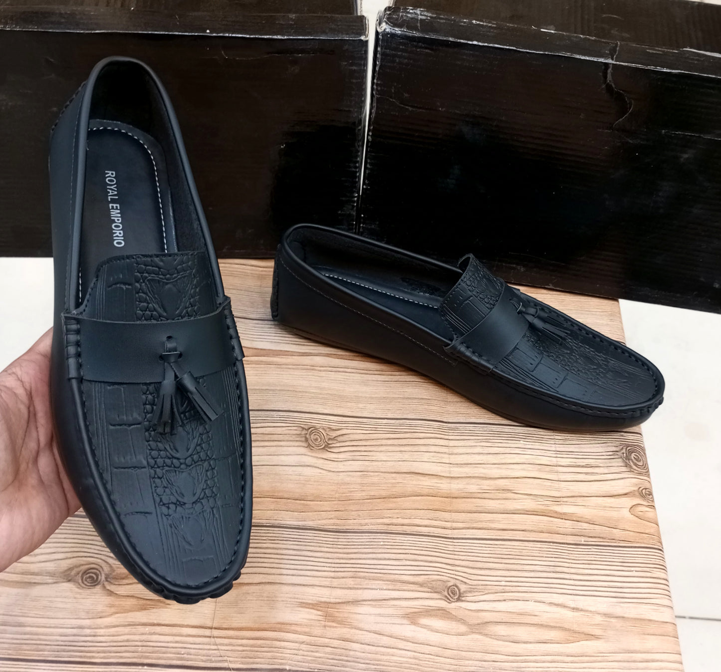 CROCODILE SKIN STYLE TASSEL LOAFERS FOR MEN