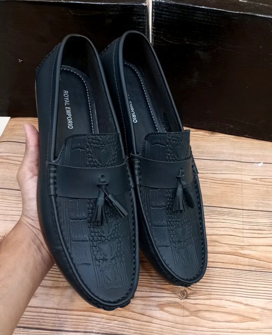 CROCODILE SKIN STYLE TASSEL LOAFERS FOR MEN